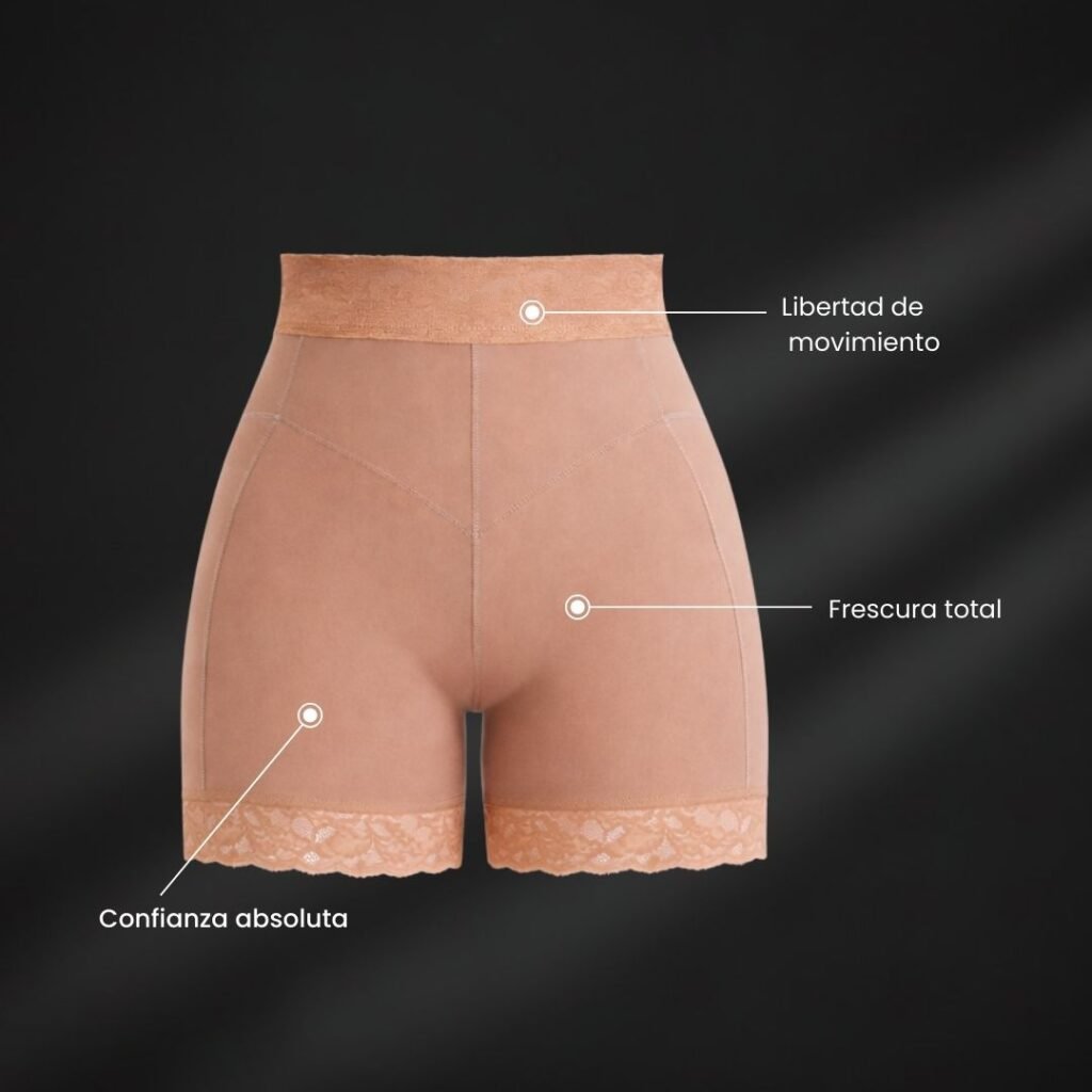 Detalles técnicos de las fajas invisibles bajo la ropa VITÍ™ CONTROL destacando libertad de movimiento, frescura total y confianza absoluta.