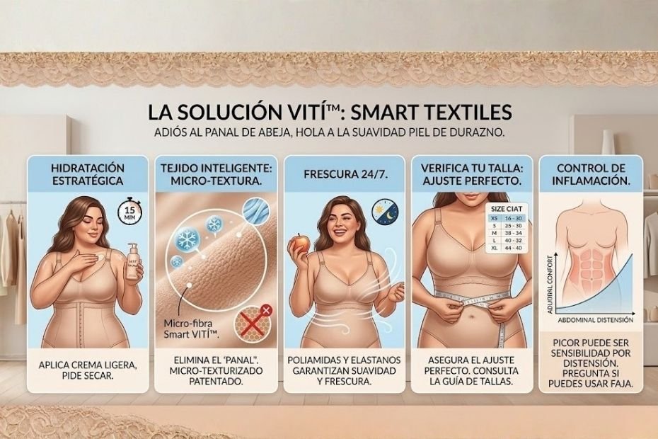 Modelo usando faja VITÍ™ CONTROL con tecnología Smart Textiles para prevenir la picazón por faja y rozaduras.
