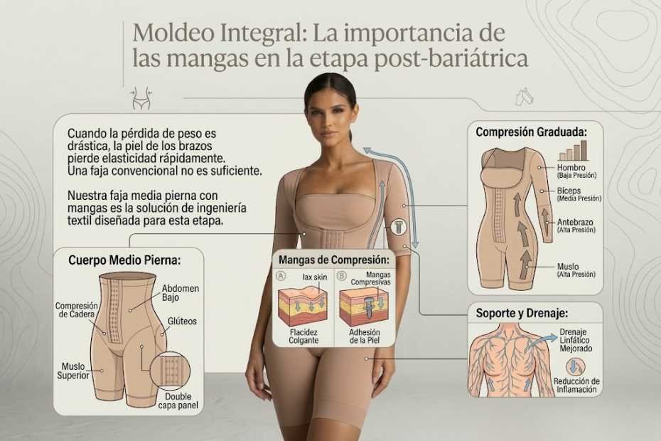 Faja media pierna con mangas y apertura frontal para moldeo completo y recuperación post-bariátrica en VITÍ™ CONTROL.