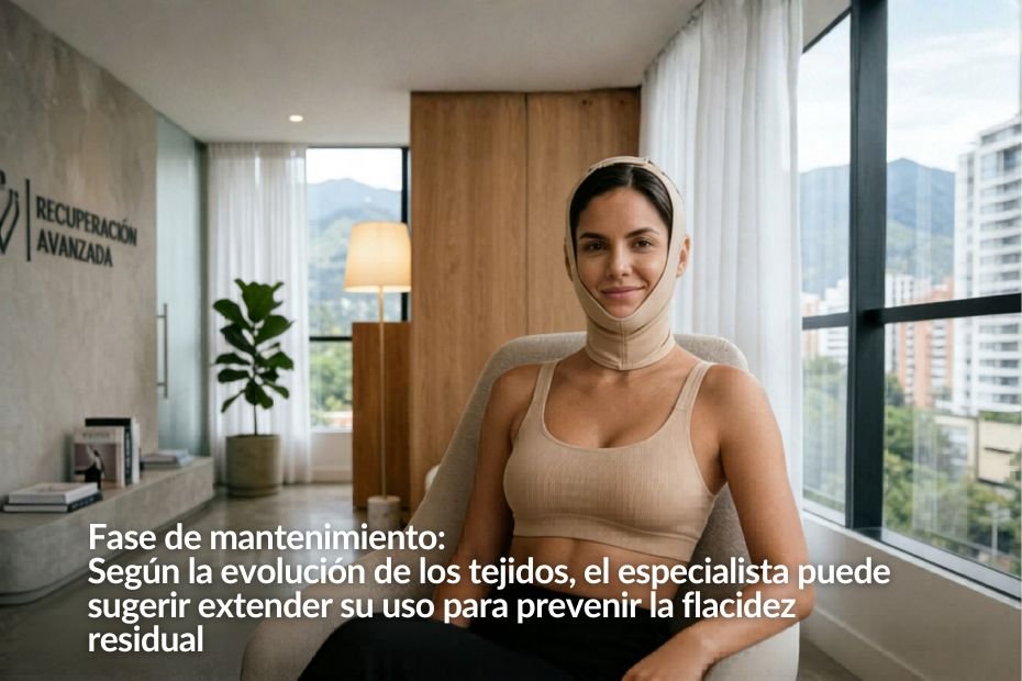 Mujer en la primera fase de recuperación usando mentonera VITÍ® CONTROL las 24 horas.