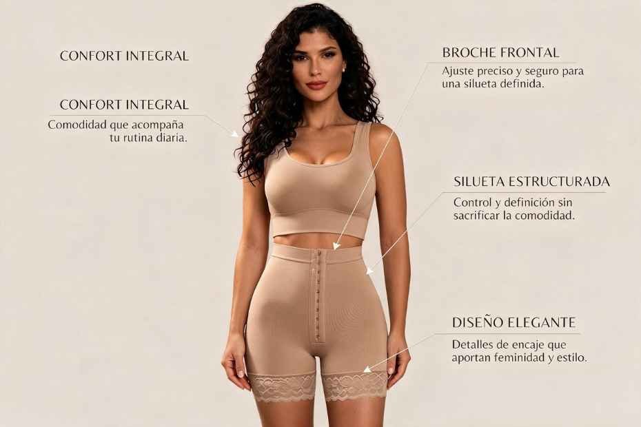 Mujer usando faja short con broche frontal VITÍ CONTROL