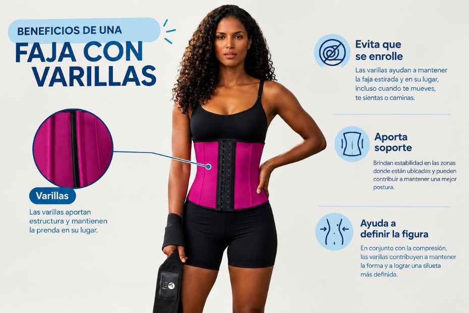 Faja con varillas para evitar que se enrolle y aportar soporte y definición
