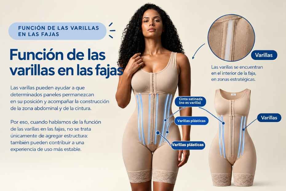  Función de las varillas en las fajas para mantener la prenda en su lugar
